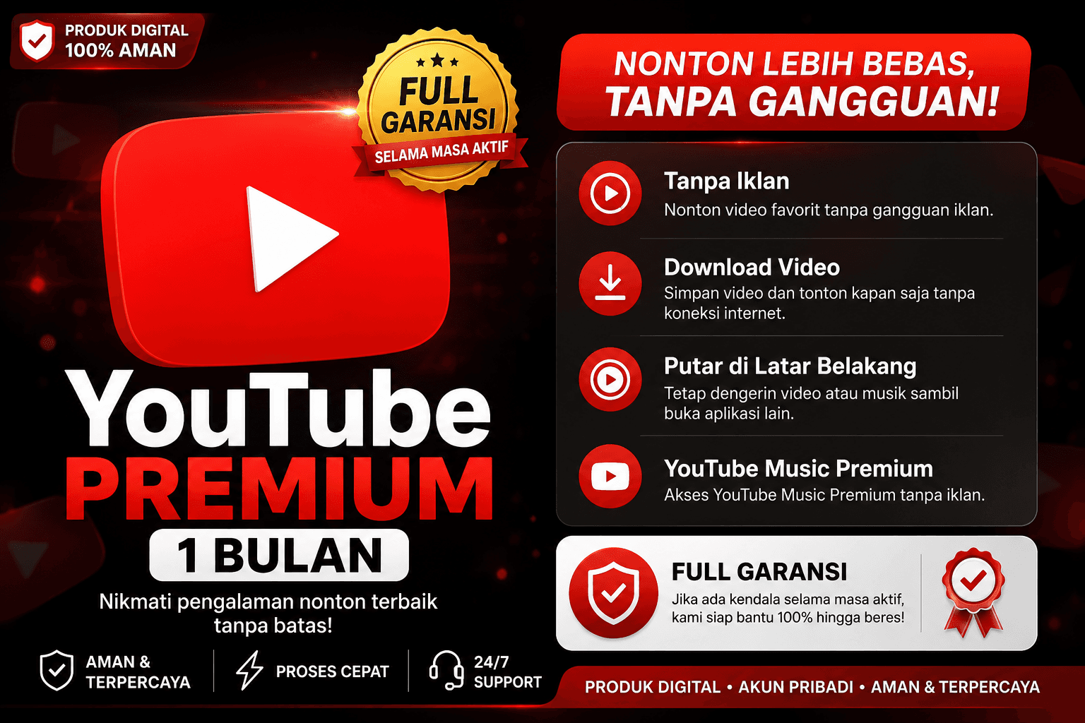 YouTube Premium 1 Bulan — Full Garansi